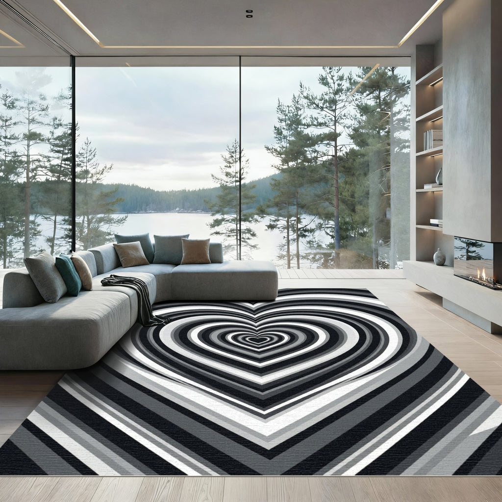 Monochrome Infinity Heart Optical Illusion Rug