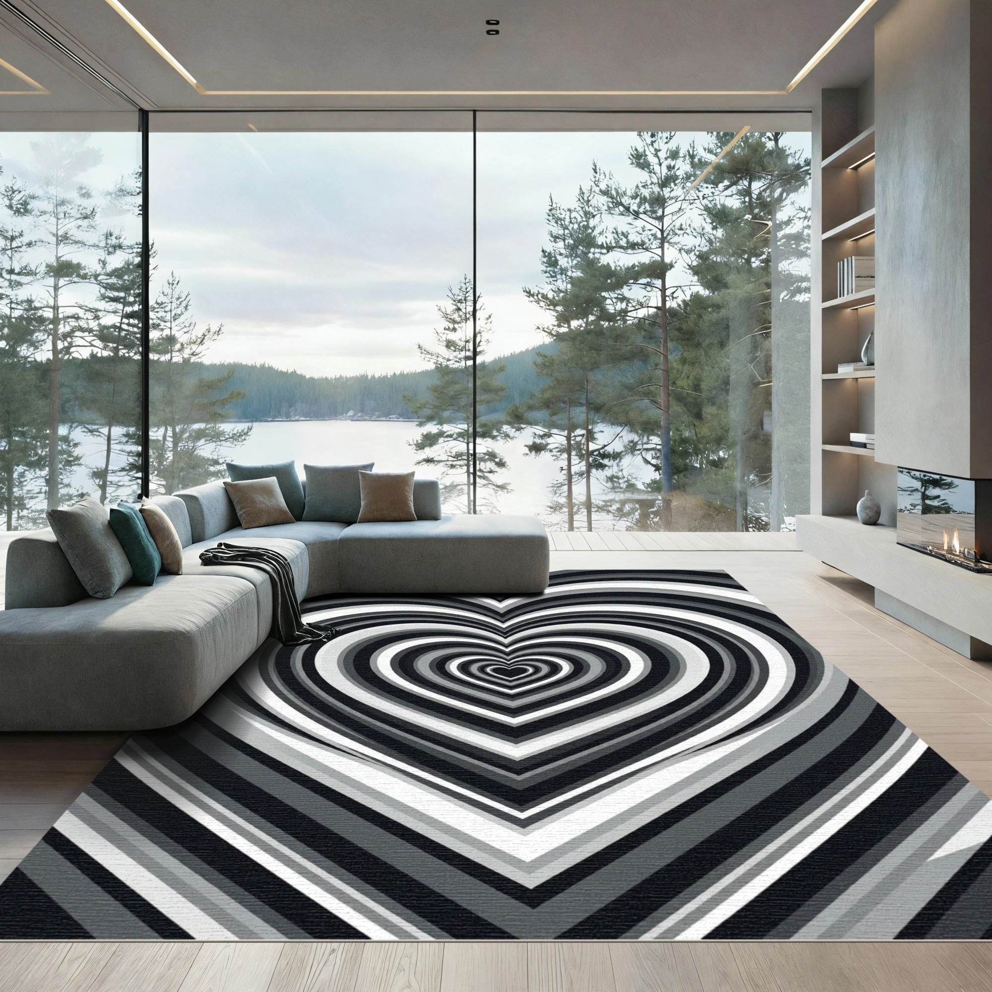 Monochrome Infinity Heart Optical Illusion Rug