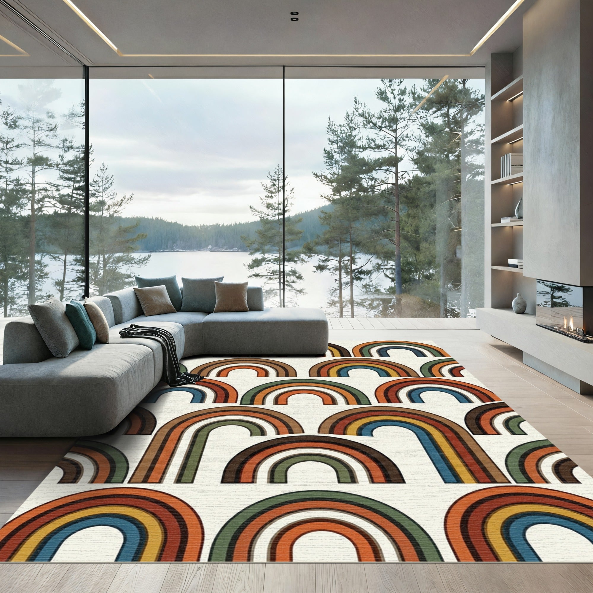 Retro Mid-Century Rainbow Arch Rug