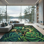Lush Tropical Monstera Palm Leaves Rug
