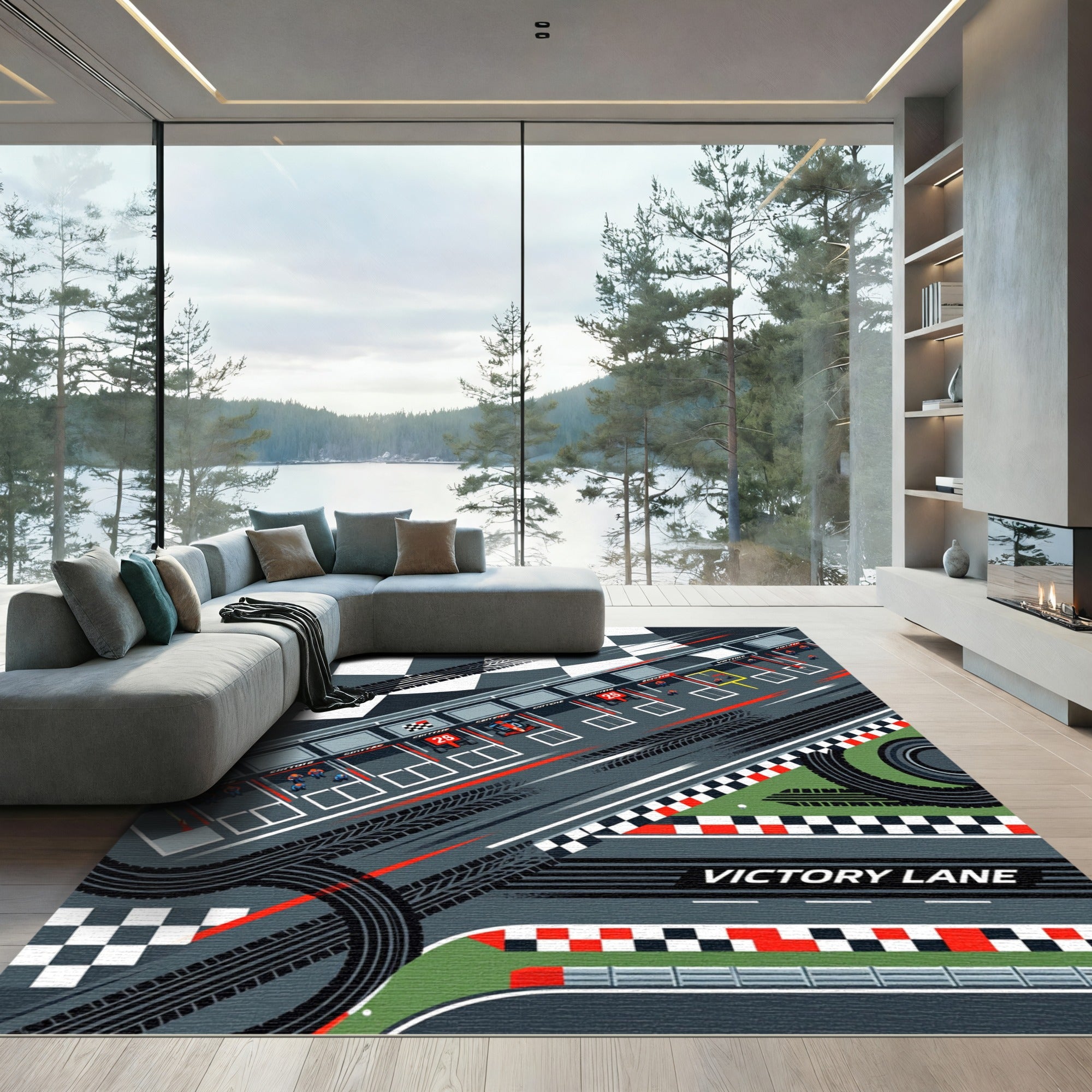 Dynamic Race Track Championship Checkered Graphic Rug