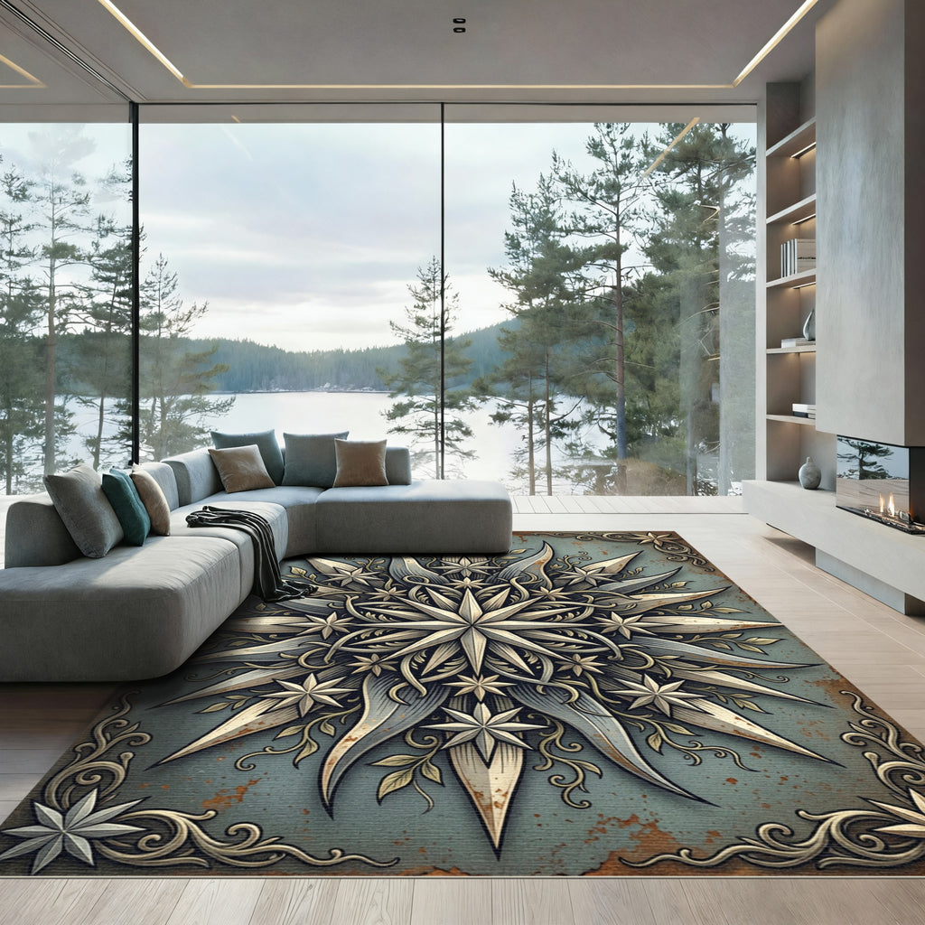 Antique Metallic Starburst Floral Rug