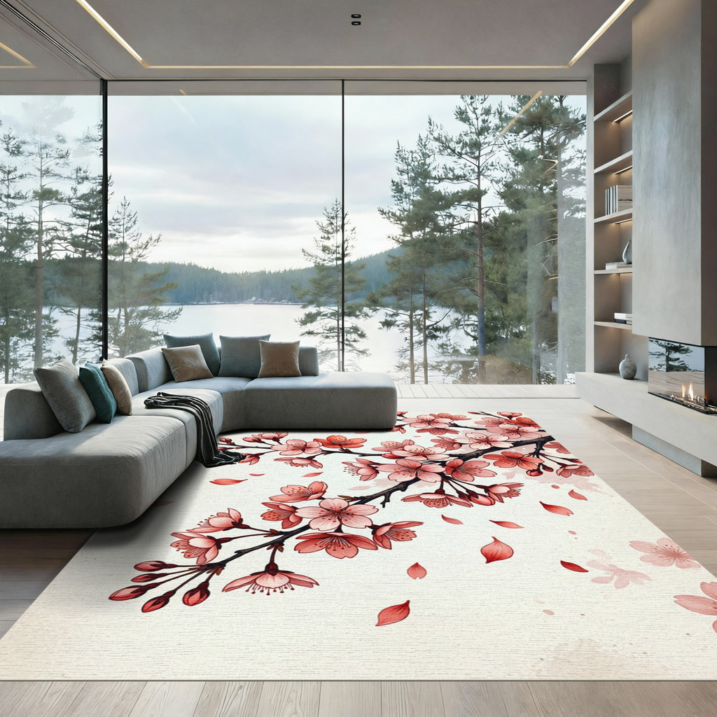 Delicate Pink Cherry Blossom Branch Rug