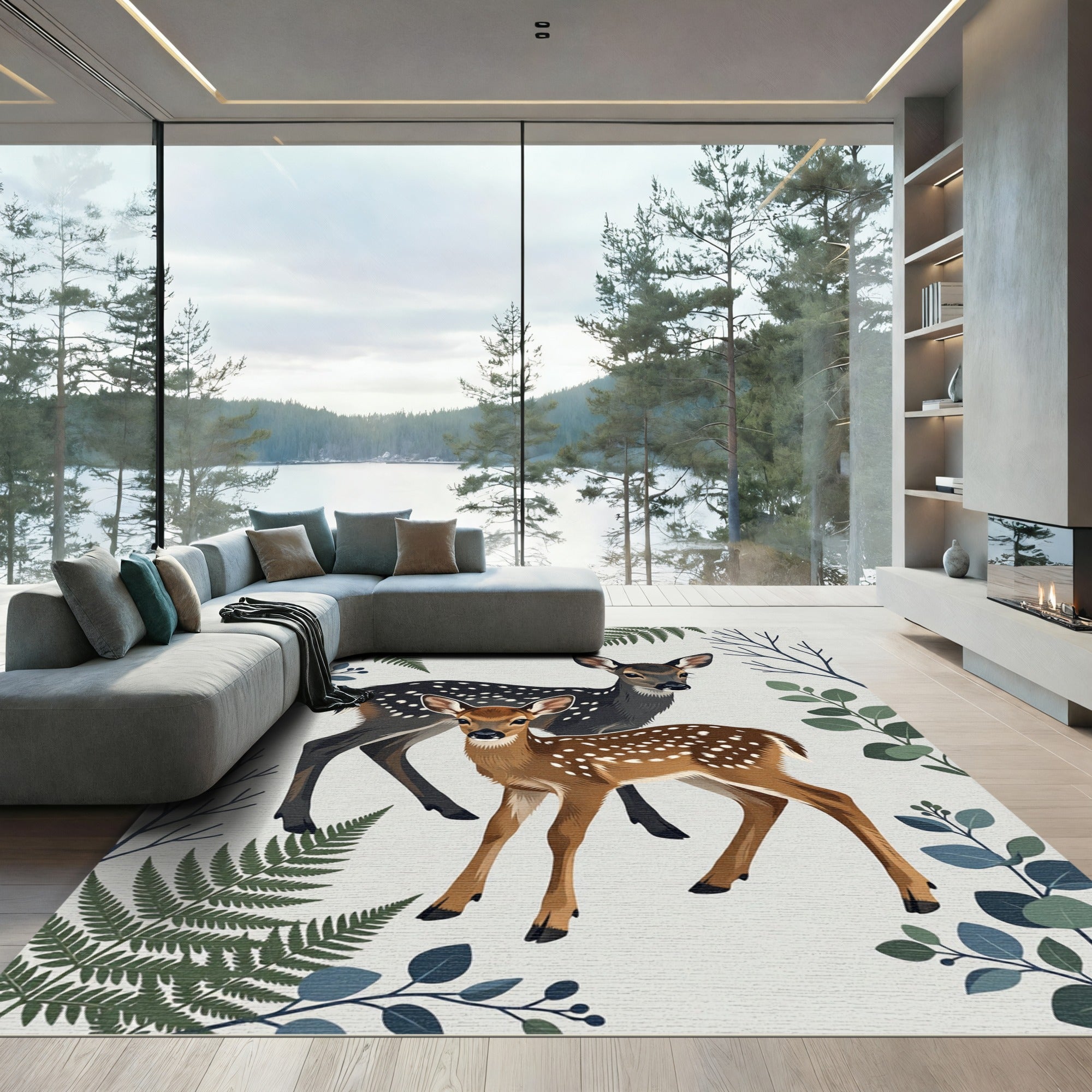 Whimsical Forest Deer Meadow Arrangement Rug