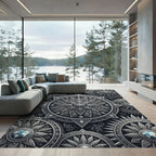 Metallic Silver Celestial Mandala Medallion Rug