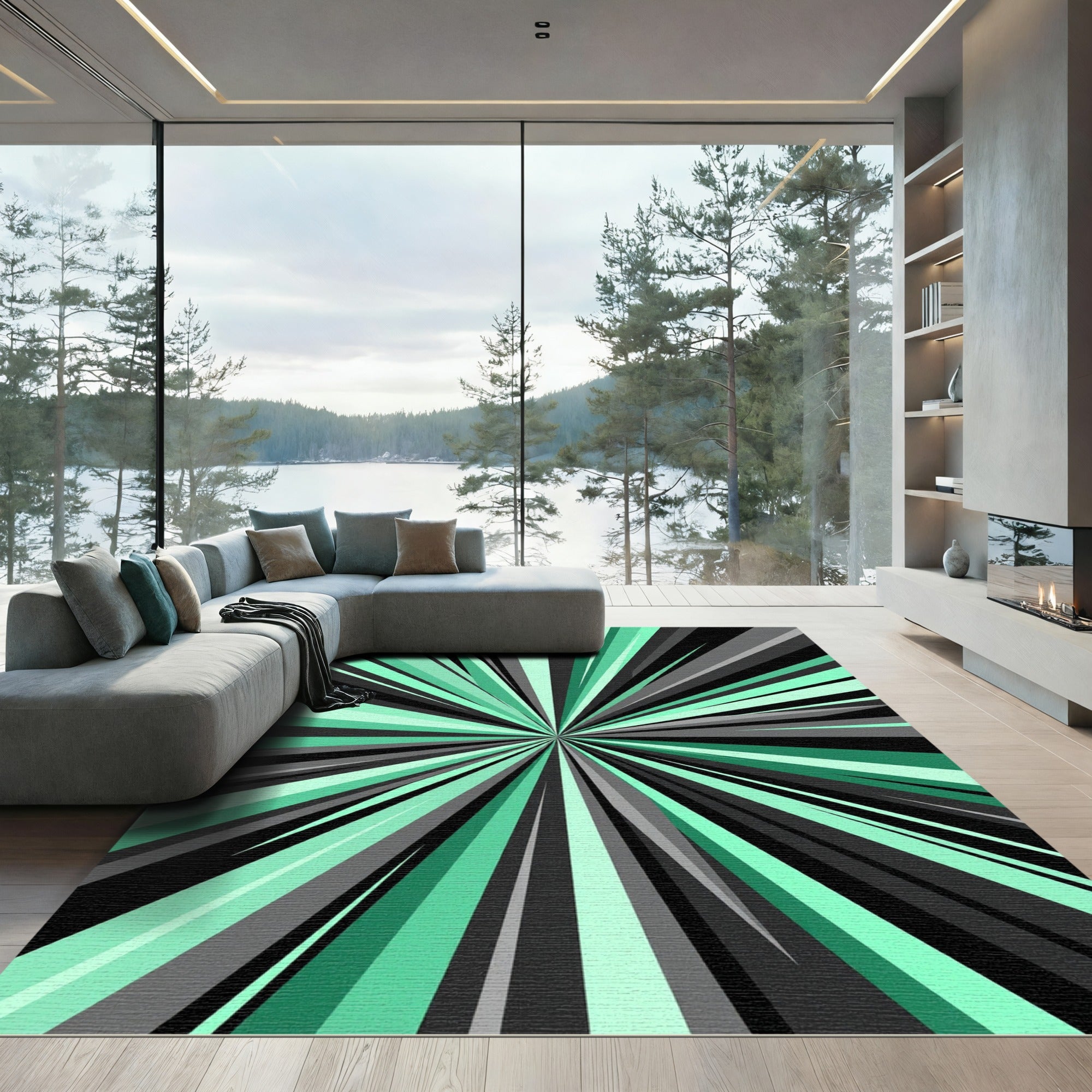 Mint Green Dynamic Abstract Radial Burst Rug