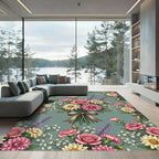 Vintage Pink Floral Bouquet Sage Rug