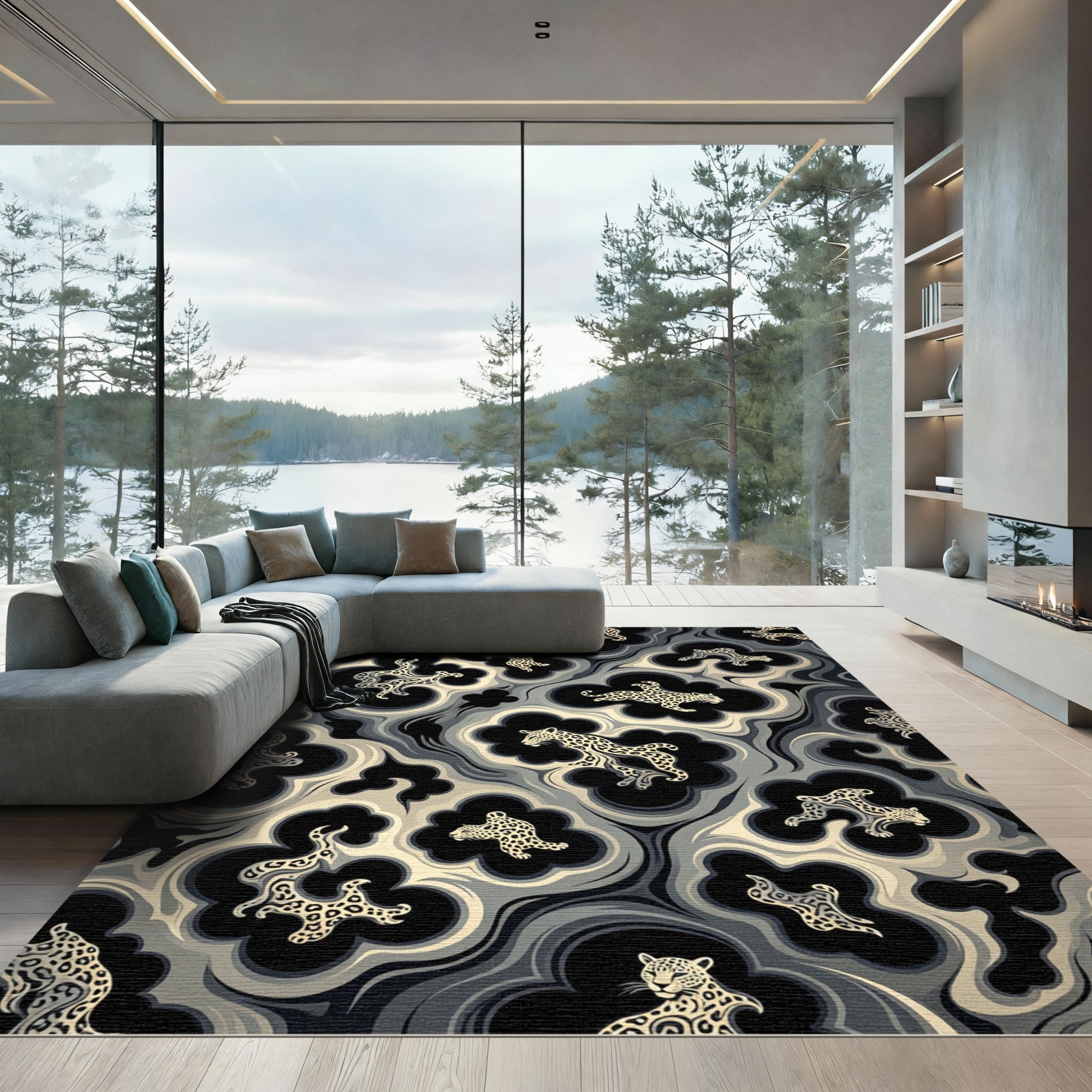 Monochromatic Leopard Cloud Abstract Rug