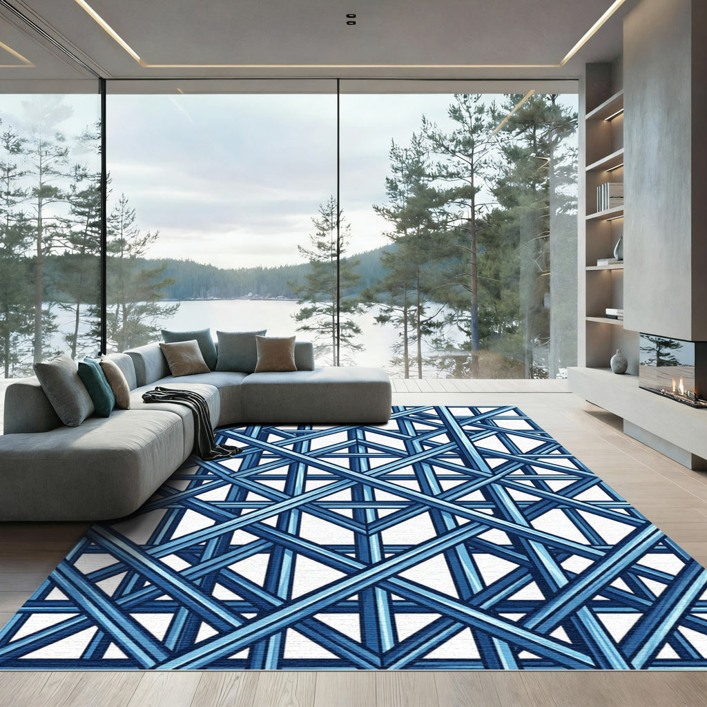 Deep Blue Intersecting Lines Rug