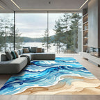 Abstract Ocean Wave Blue Tonal Rug