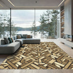 Woven Natural Wood Grain Geometric Interlace Rug