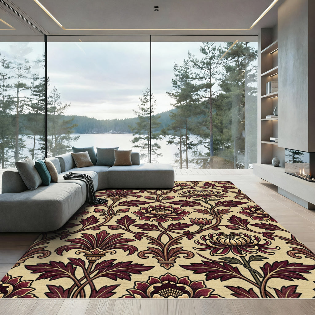 Crimson Floral Vine Garden Rug
