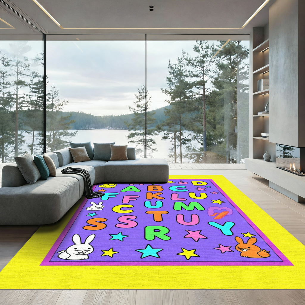Playful Alphabet Bunnies Colorful Kids Rug