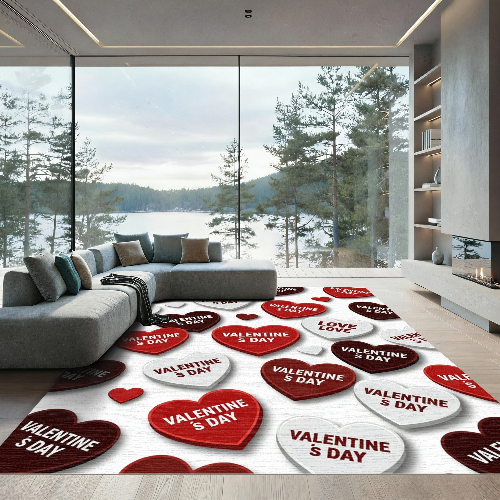 Floating Hearts Valentines Day Accent Rug