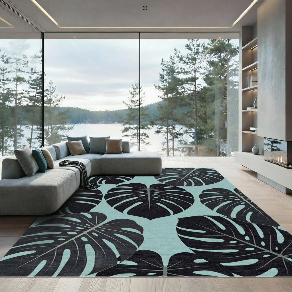 Lush Dark Tropical Monstera Leaf Rug