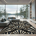 Elegant Black Ivory Fan Accordion Rug