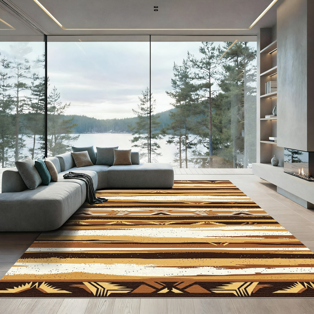 Earthy Geometric Stripe Textured Rug