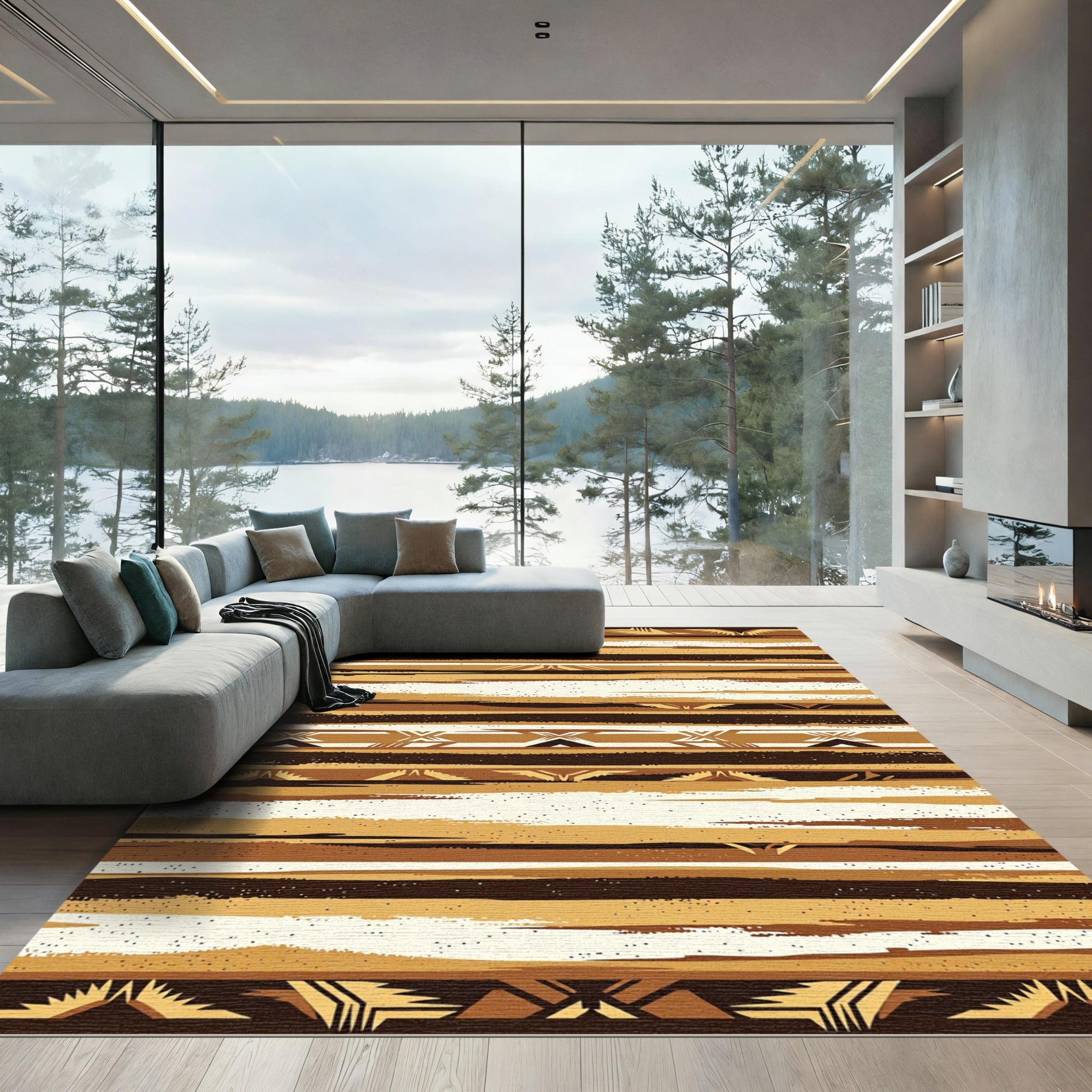 Earthy Geometric Stripe Textured Rug