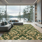 Emerald Golden Damask Floral Scroll Rug
