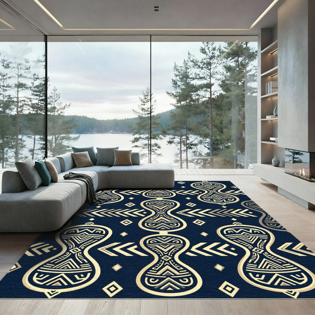Navy Blue Hourglass Geometric Tribal Rug