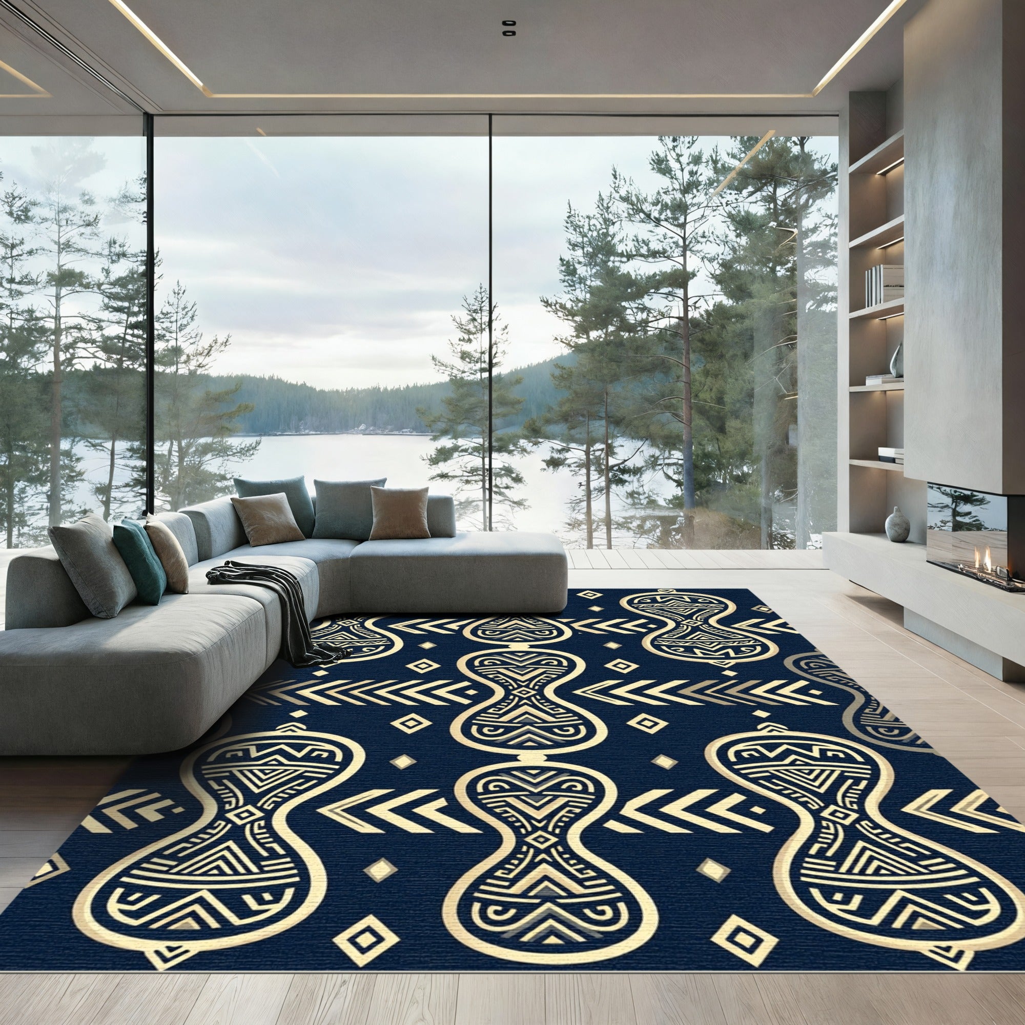 Navy Blue Hourglass Geometric Tribal Rug