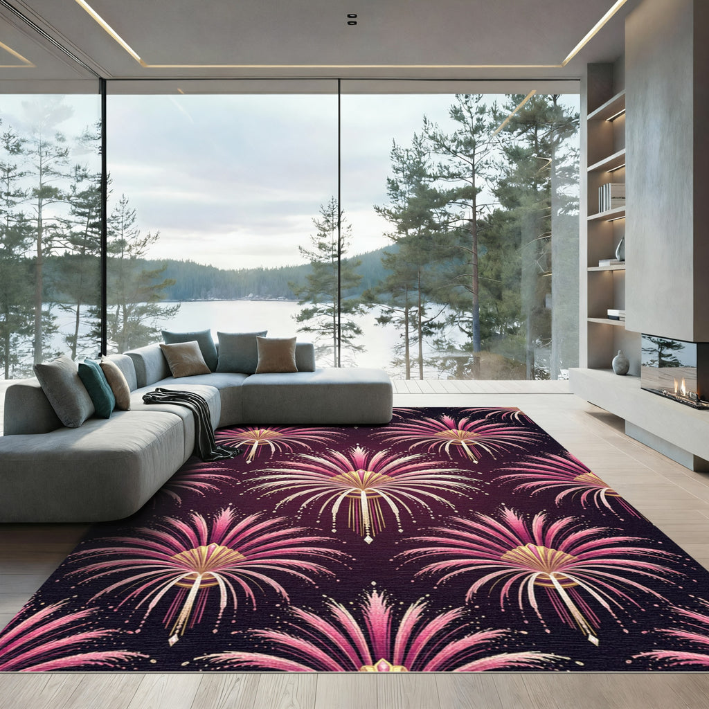 Radiant Pink Gold Art Deco Fan Rug