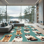 Playful Golden Retriever and Cat Illustration Rug