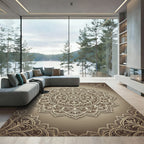 Elegant Beige Ornate Floral Mandala Rug