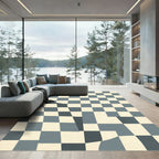 Distorted Blue Checkerboard Square Abstract Rug