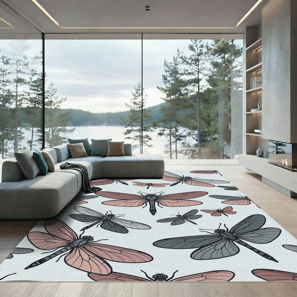 Ethereal Dusty Pink Dragonfly Garden Rug