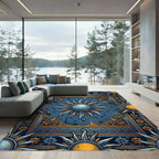 Celestial Sunburst Navy and Gold Tapestry Rug