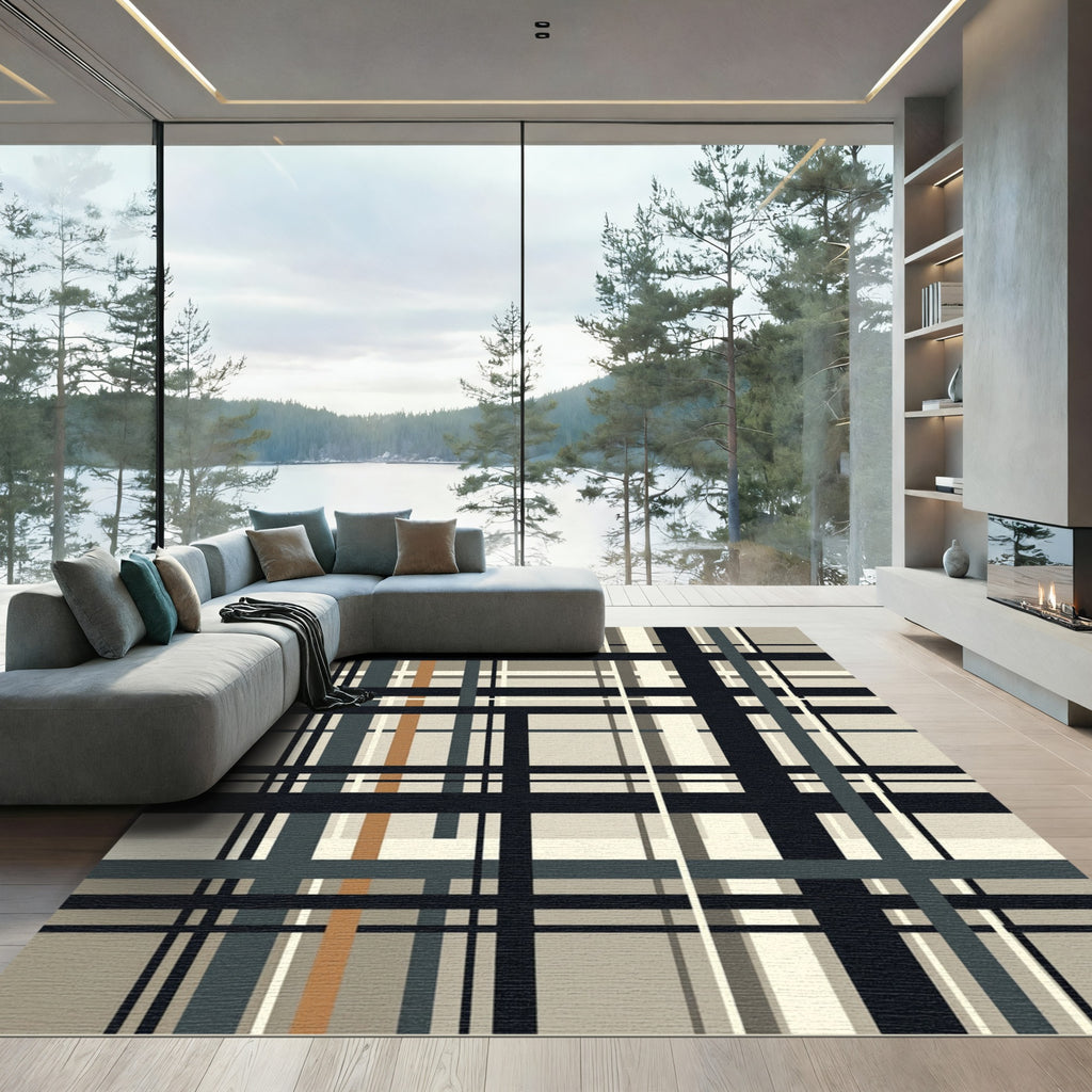 Modern Plaid Tartan in Neutral Tones Rug