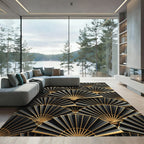 Golden Fan Art Deco Black Rug