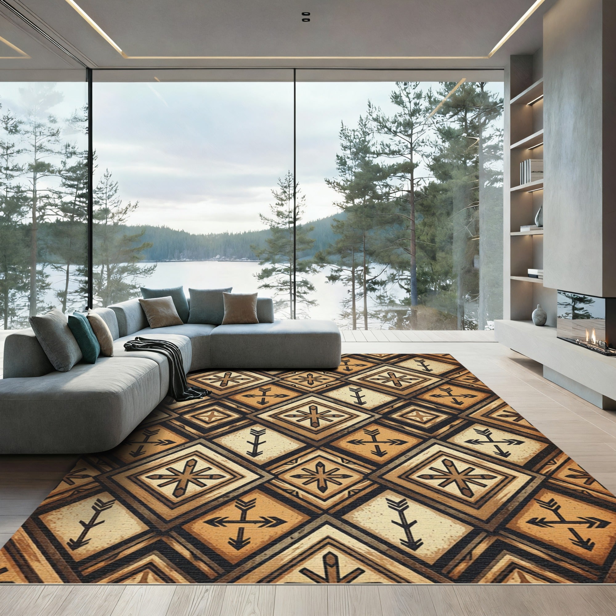 Earthy Tone Geometric Arrow Medallion Rug