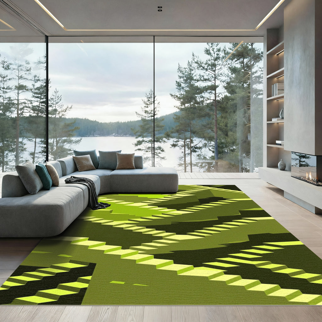 Lime Optical Illusion Stairs Rug