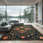 Elegant Coral Floral Medallion Scroll Rug