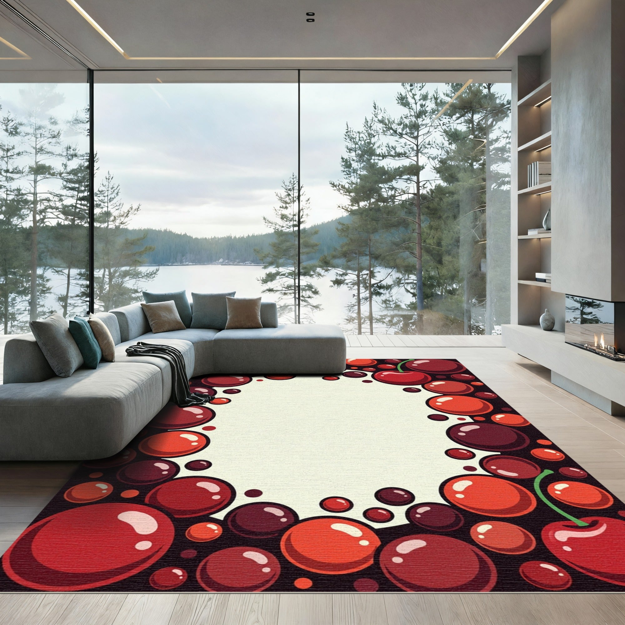 Vibrant Red Cherry Bubble Frame Rug