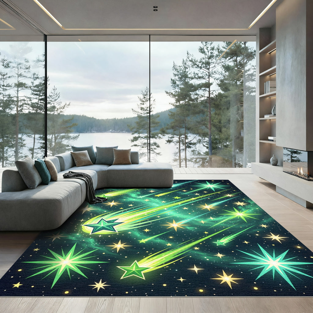 Emerald Green Starry Night Sky Rug