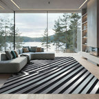 Modern Metallic Silver Diagonal Stripe Rug