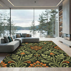 Orange Green Floral Scrollwork Serenity Rug