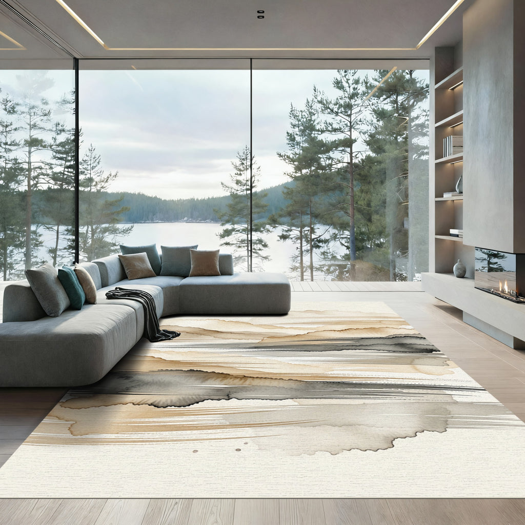 Neutral Watercolor Landscape Brushstroke Art Rug