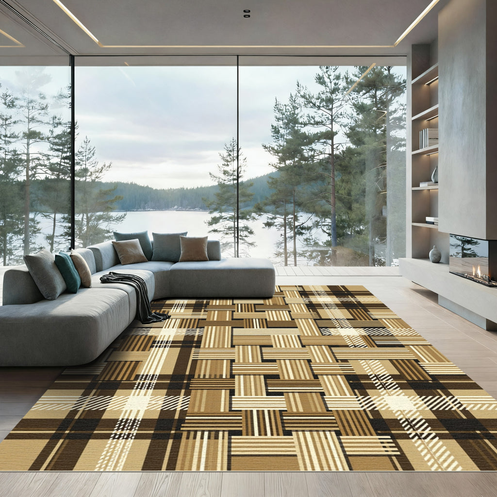 Earth Tone Tartan Woven Plaid Rug