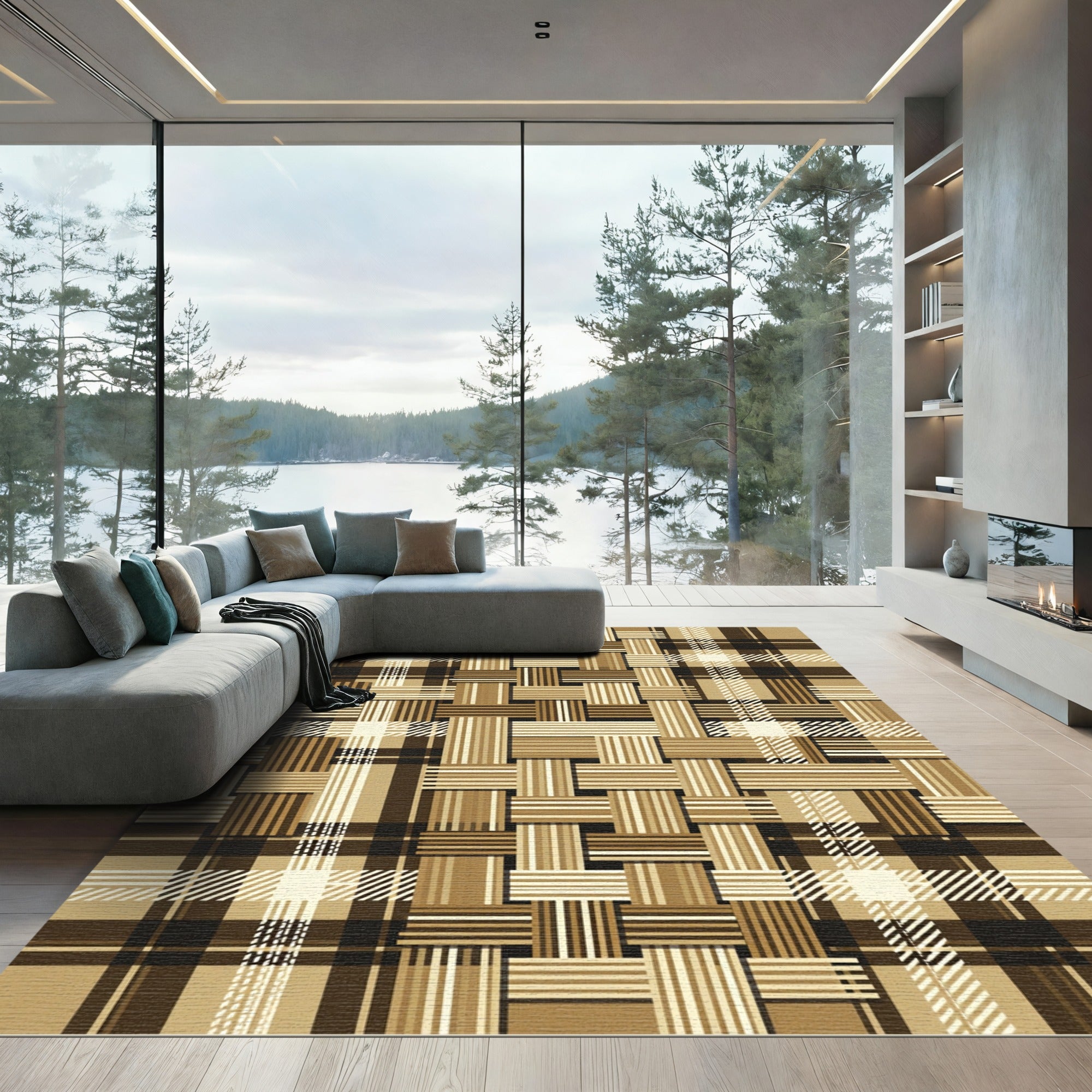Earth Tone Tartan Woven Plaid Rug