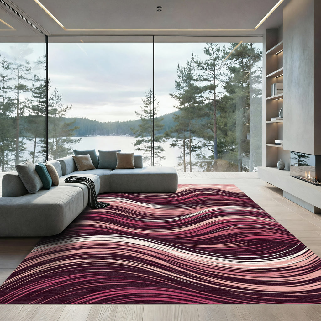 Crimson Pink Flowing Wave Rug