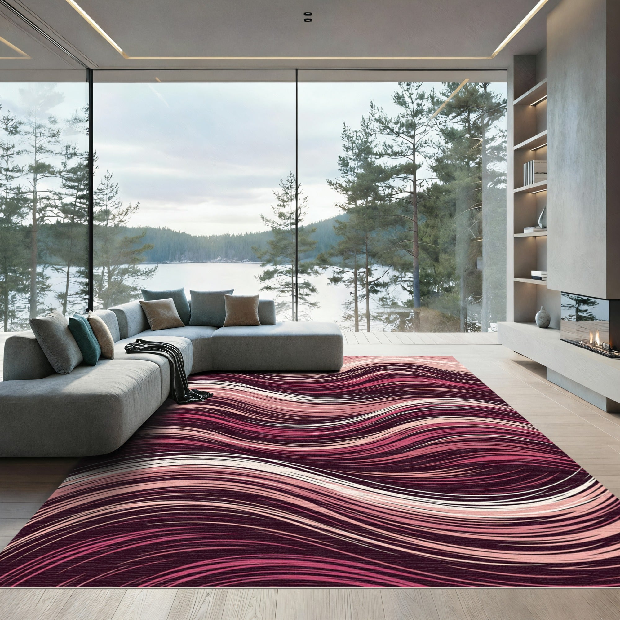 Crimson Pink Flowing Wave Rug