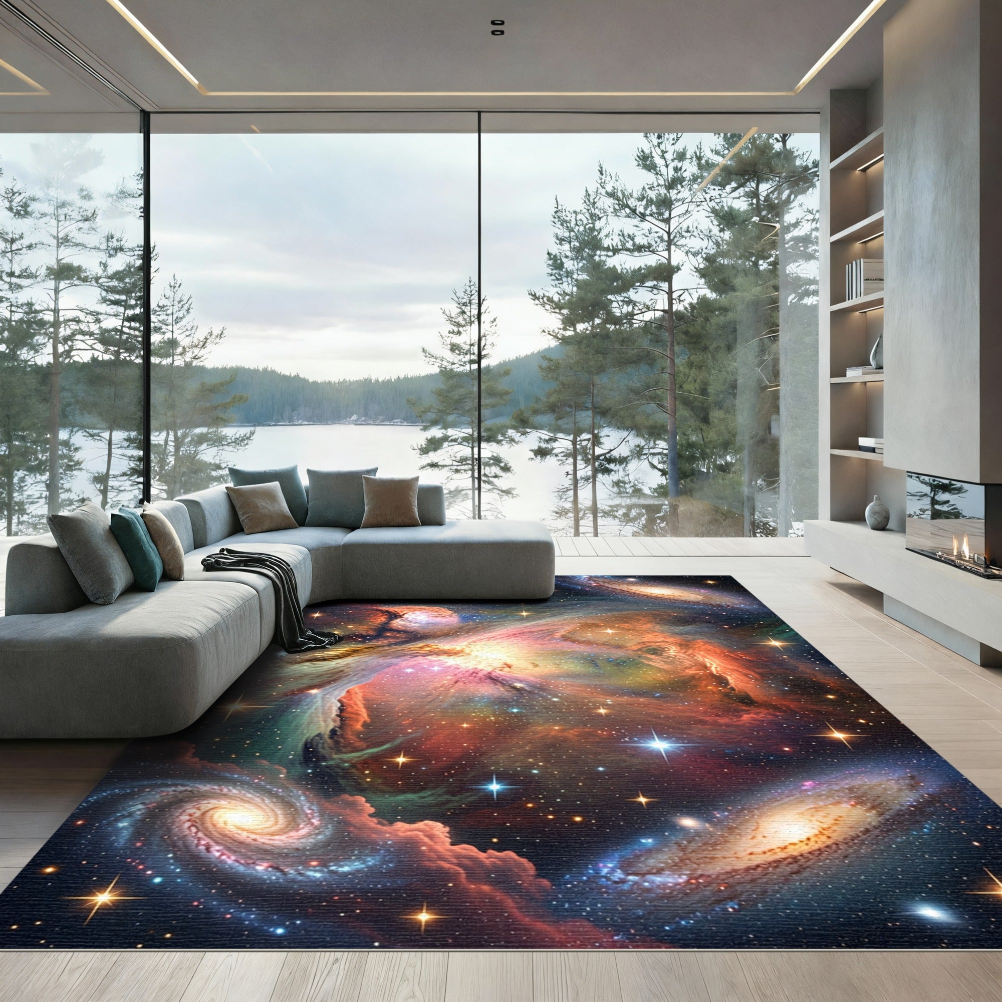 Cosmic Swirling Nebulae Starry Galaxy Rug