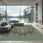 Sage Green Ornate Paisley Floral Medallion Rug