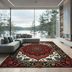 Crimson Floral Medallion with Ornate Foliage Rug