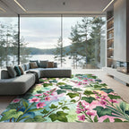 Watercolor Ivy and Pink Blossom Garden Rug