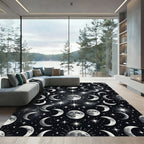 Celestial Lunar Phases and Starry Sky Rug